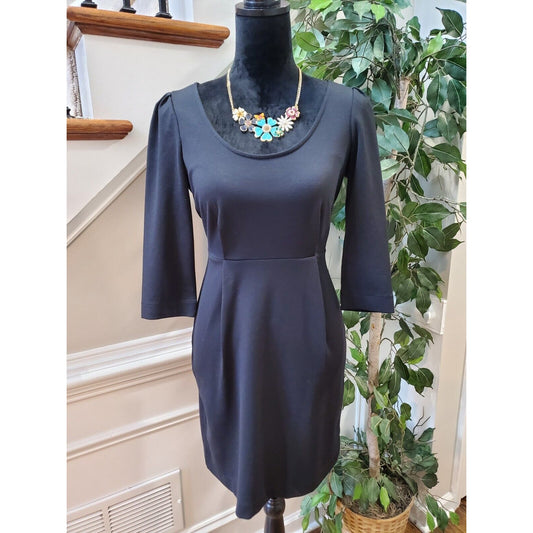 Banana Republic Black Polyester 3/4 Sleeve Scoop Neck Zipper Knee Length Dress 4