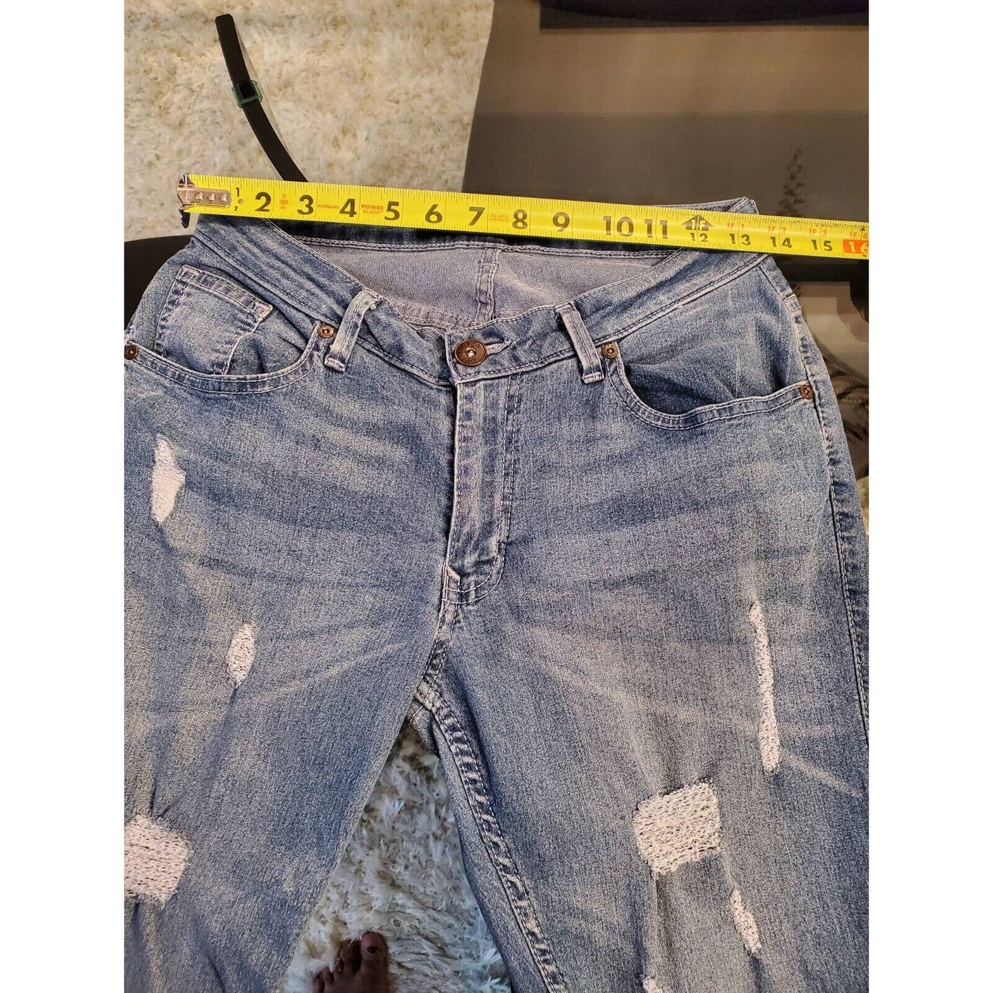 PZI Women's Blue Denim Cotton Mid Rise Straight Jeans Casual Pants Size 8 Short