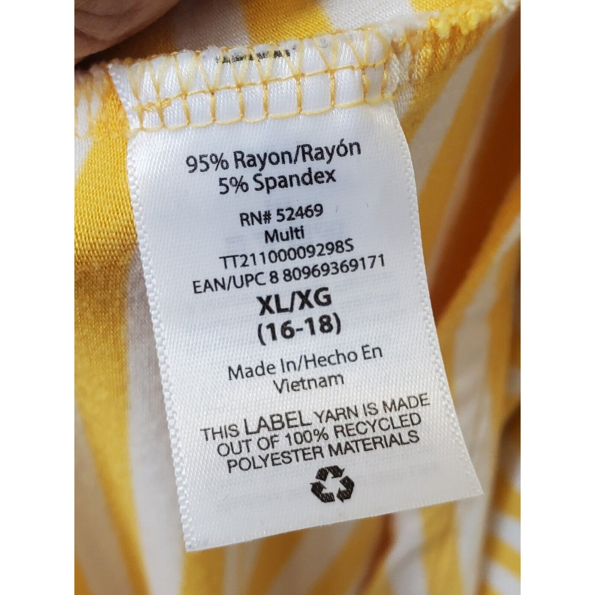 Time And Tru Yellow White Striped Round Neck Sleeveless Knee Length Dress XL