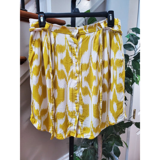 LOFT Women's Yellow White Button Down Fully Lined Pockets & Belt Loops Skirt M