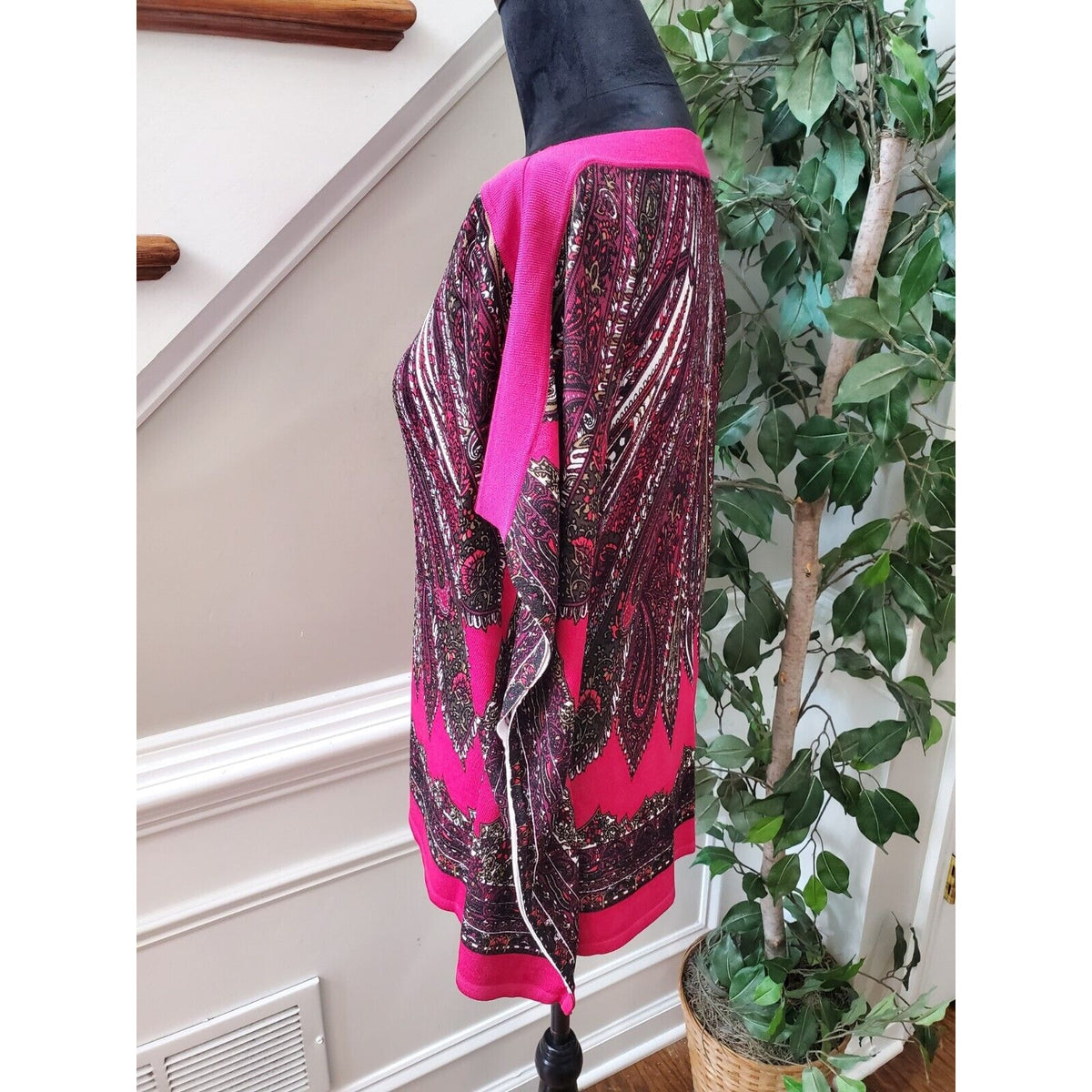 Cache Top Poncho Blouse Pink Paisley Knit Kimono Batwing Sleeves No Belt Size M