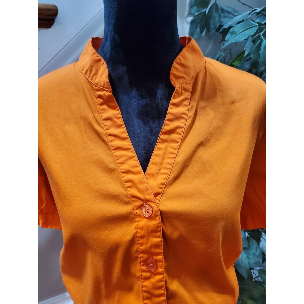 Ashley Stewart Women Orange Cotton V-Neck Short Sleeve Casual Top Blouse Size 14