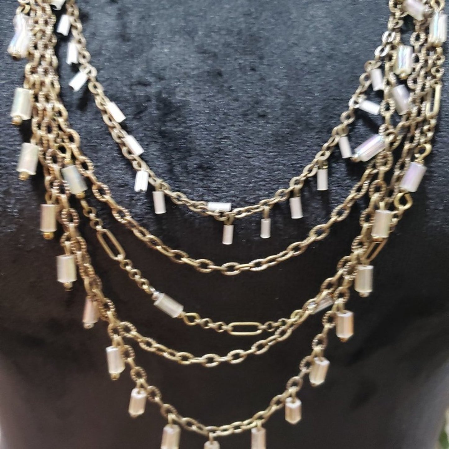 Coldwater Creek Marked Layered Five Strand Gold Tone Glass Beads Necklace