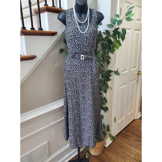 Women's Black Floral Polyester Scoop Neck Sleeveless Casual Long Maxi Dress