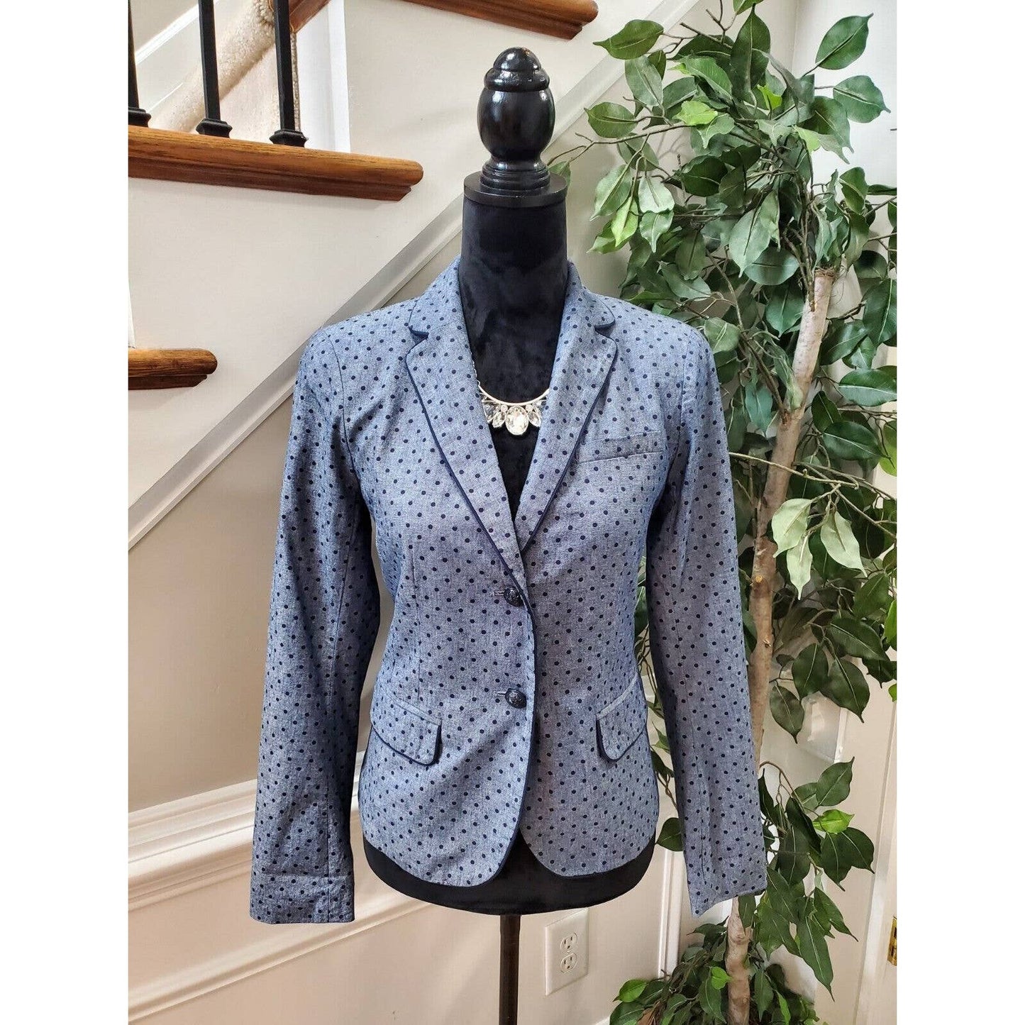 Gap Women's Gray 100% Cotton Long Sleeve Single Breasted Blazer Fitted Size 4