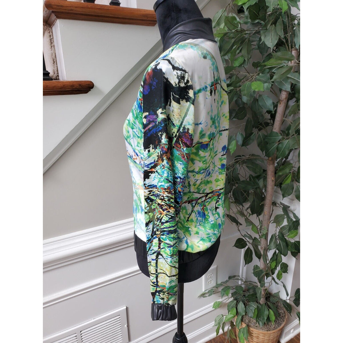 Wenjie Womens Multicolor Polyester Long Sleeve Full Zip Casual Jacket Size Small