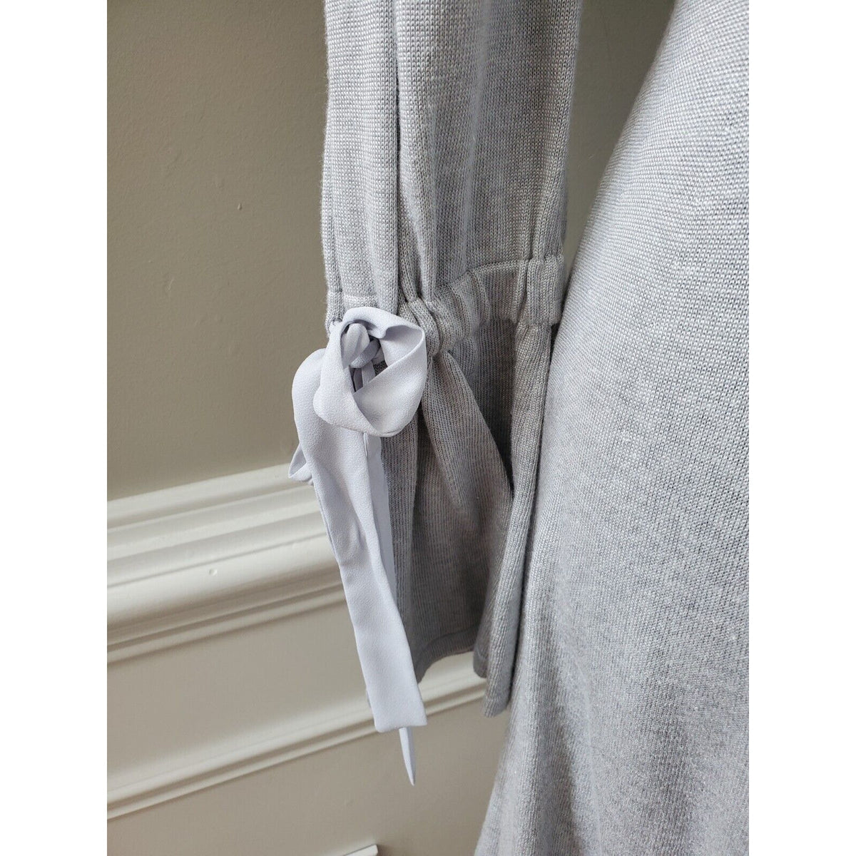 CeCe Women's Gray Cotton Round Neck Long Sleeve Casual Knee Length Dress Size XS