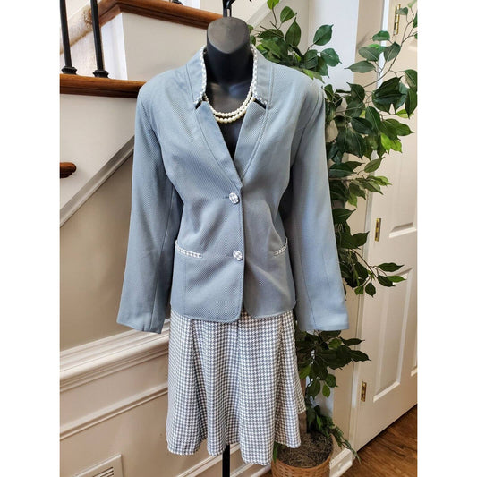 Vicki Wayne Womens Blue Polyester Single Breasted Blazer & Skirt 2 Piece Suit 14