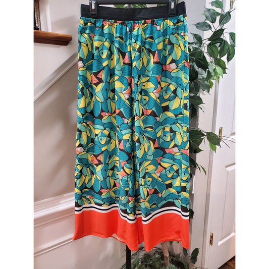 Ashro Multicolor Floral Polyester Elastic Waist Wide Leg Trousers Pant Large
