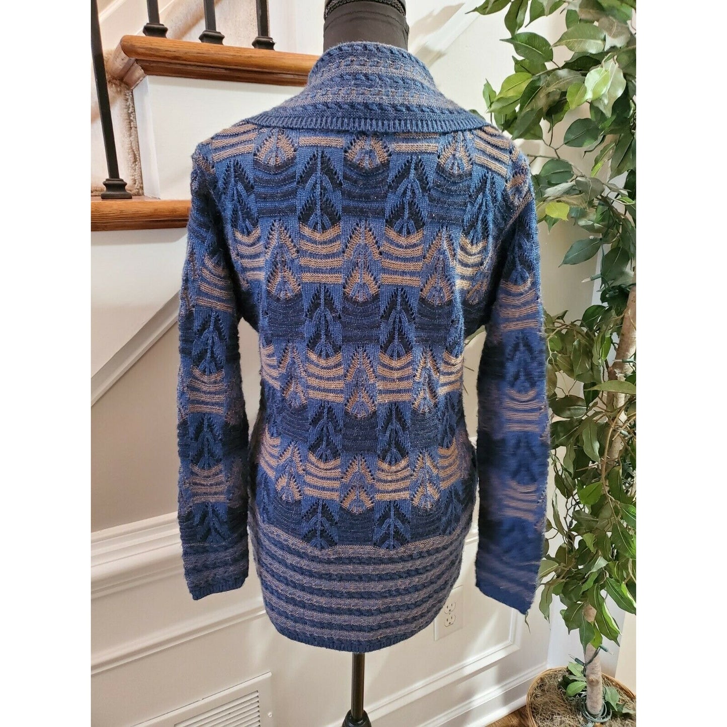 Vintage Top Girl Multicolor Blue Cotton Long Sleeve Button Casual Sweaters M