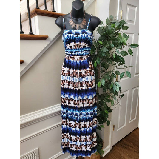 Cynthia Rowley Women's Blue Rayon Square Neck Sleeveless Long Maxi Dress Size XS