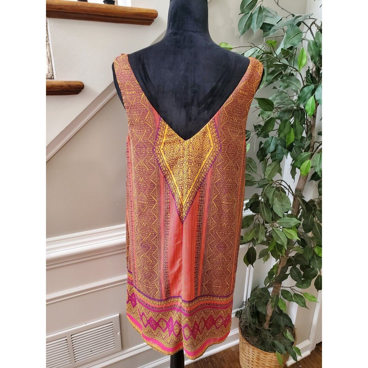 City Triangles Multicolor 100% Polyester V-Neck Sleeveless Knee Length Dress L