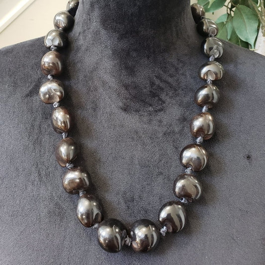 Women Fashions Black Round Strand Beaded Collar Necklace with Lobster Clasp