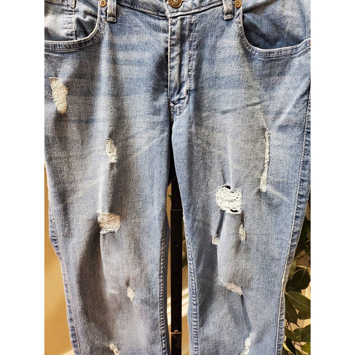 PZI Women's Blue Denim Cotton Mid Rise Straight Jeans Casual Pants Size 8 Short