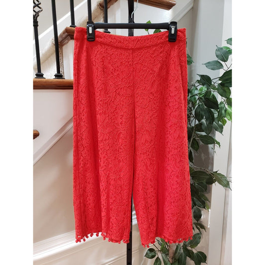 Isla Maude Womens Red Lace Floral Cotton Elastic Waist Casual Capri Pants Small