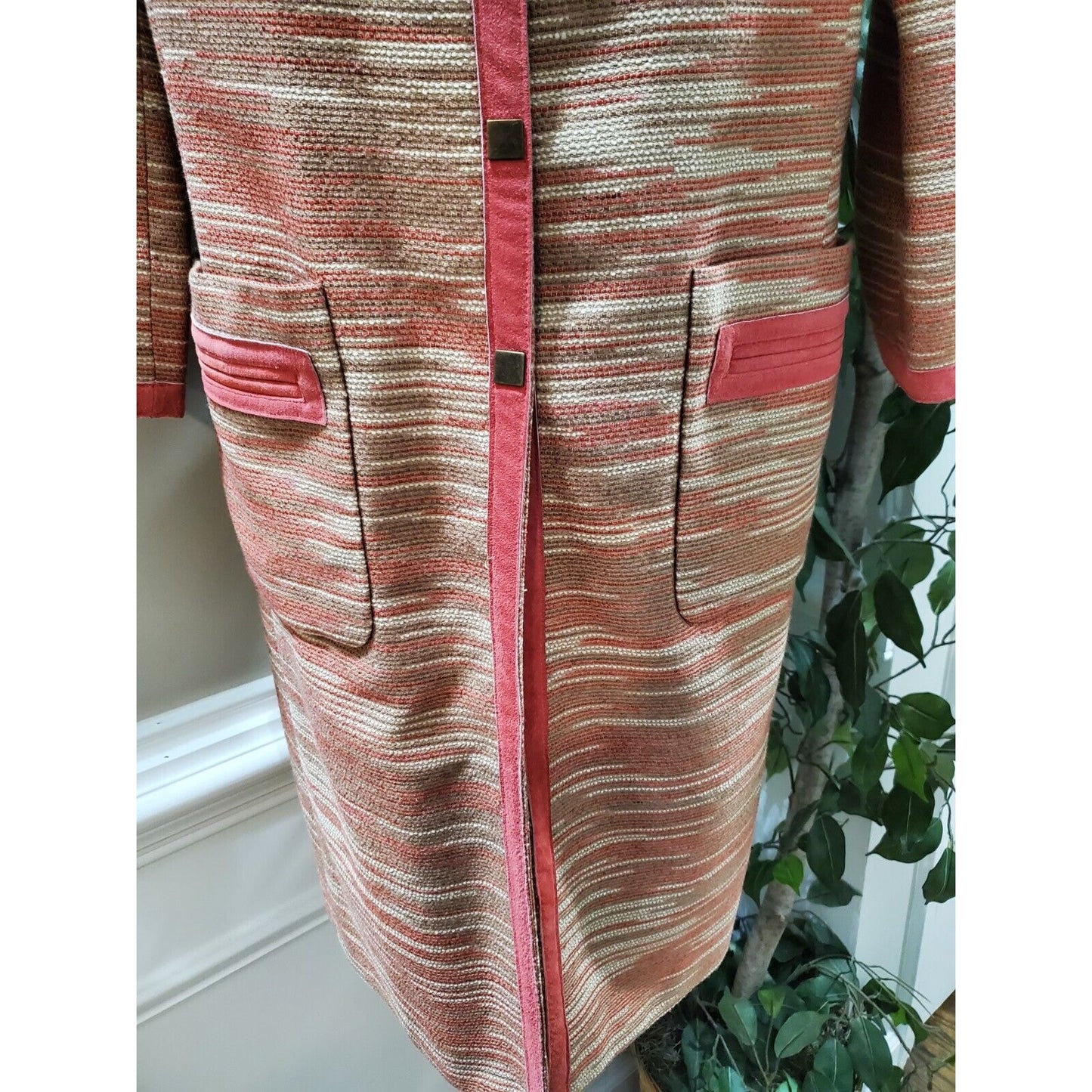 Bandolino Women Multicolor Acrylic Long Sleeve Buttons Front Long Jacket Size 12