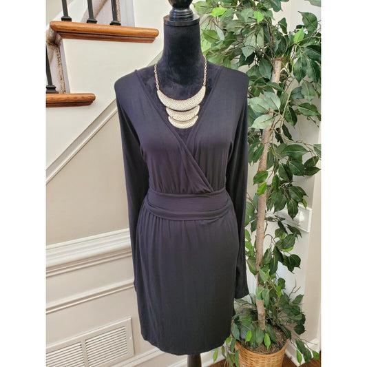 Tart Womens Black Modal Long Sleeve Wrap V Neck Waist Tie Sheath Dress Large