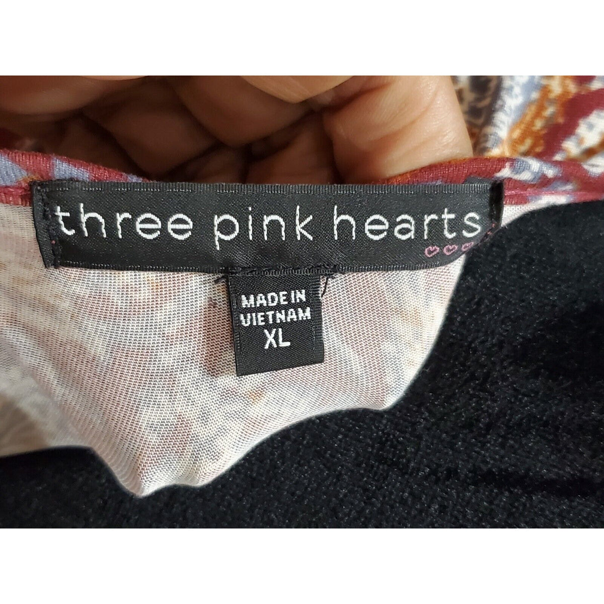 Three Pink Hearts Burgundy Key Hole Round Neck Long Sleeve Casual Top Blouse XL