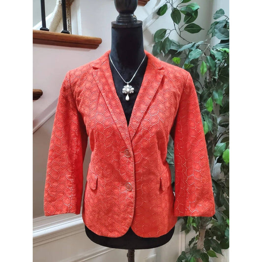 Talbots Women's Red Cotton Single Breasted Long Sleeve Casual Jacket Blazer 14P
