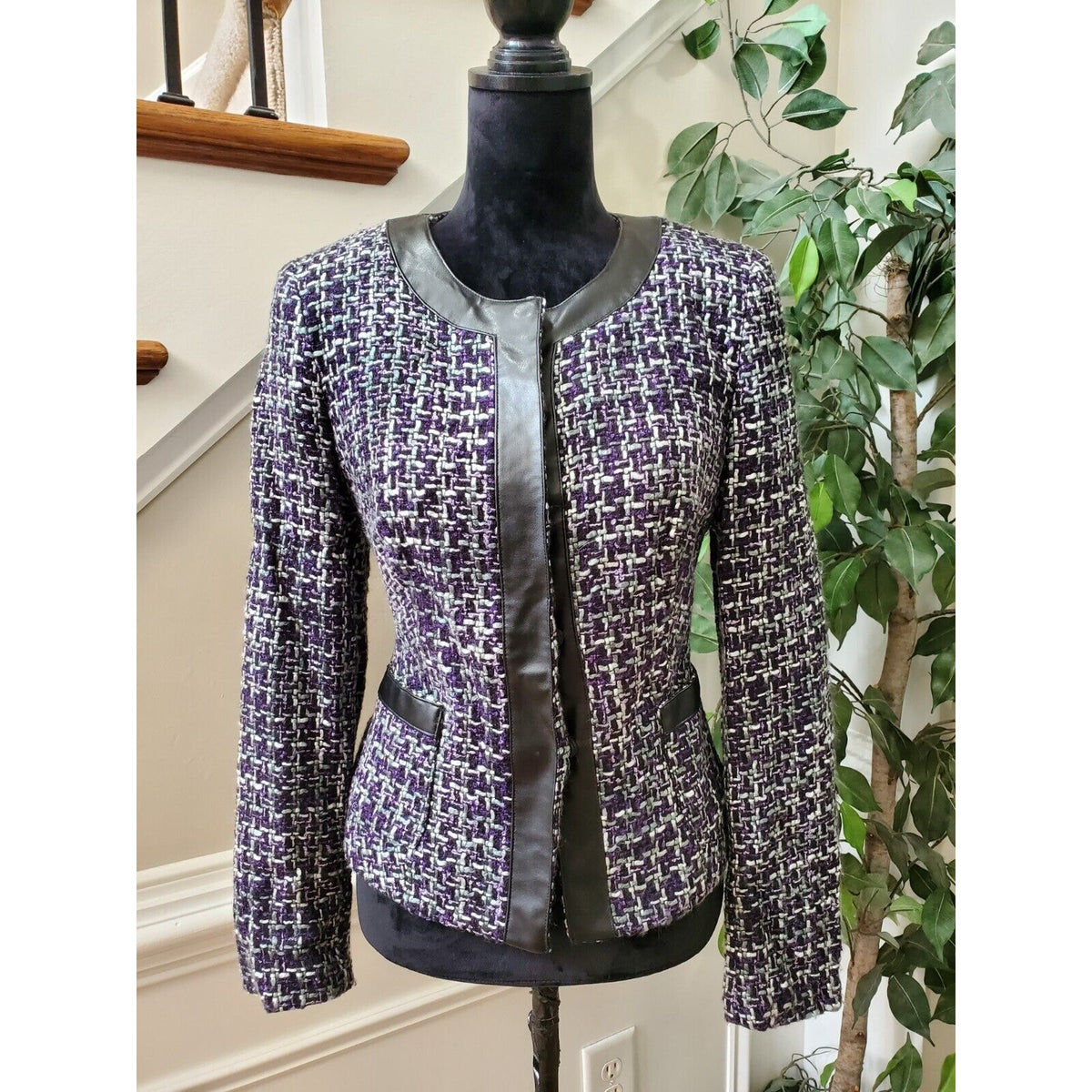 Zac & Rachel Women Purple 100% Acrylic Long Sleeve Button Front Jacket Blazer 8