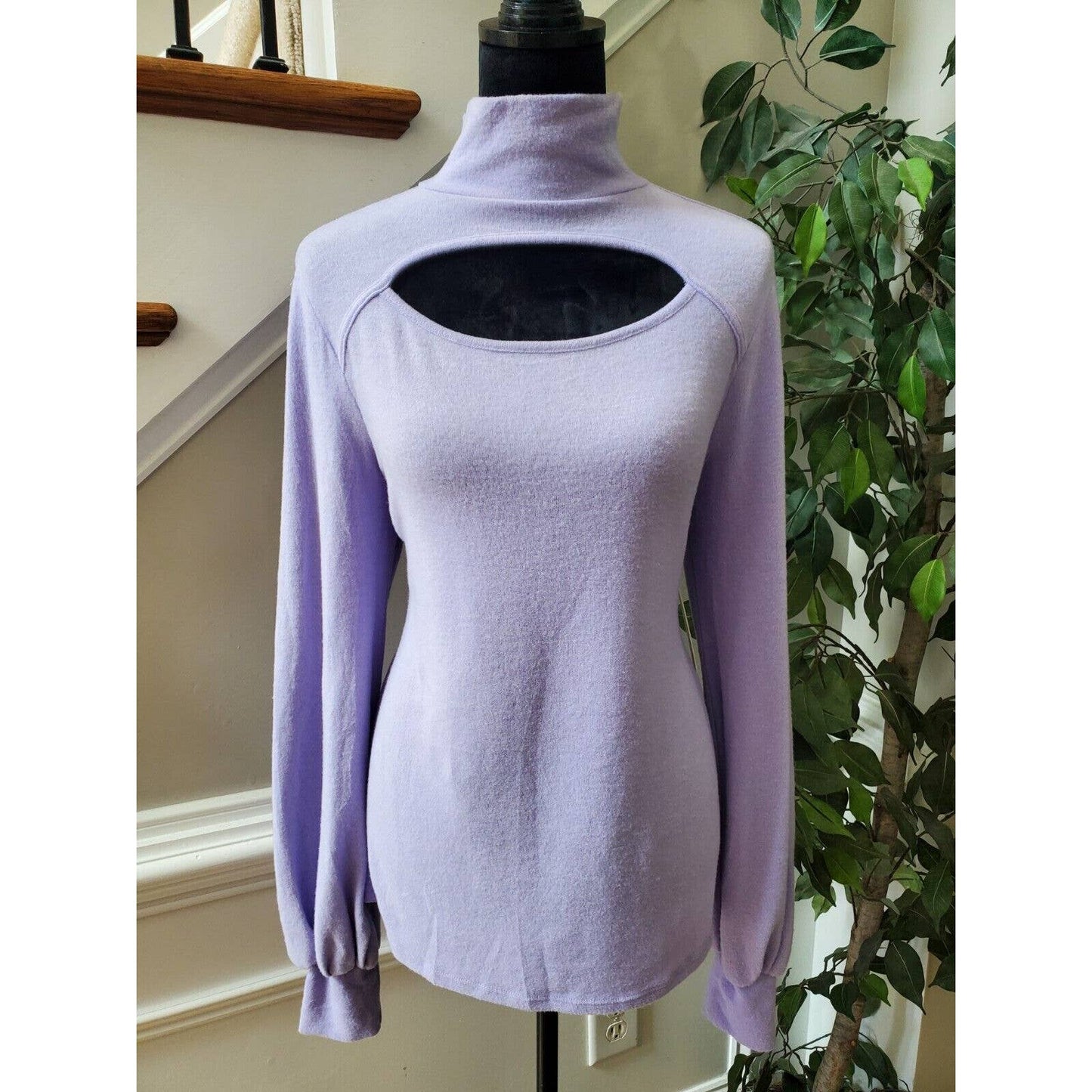 Another Reason Women's Purple Polyester High Neck Long Sleeve Pullover Sweater M