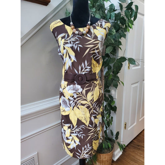 Connected Women Brown Polyester Round Neck Sleeveless Knee Length Dress Size 20W