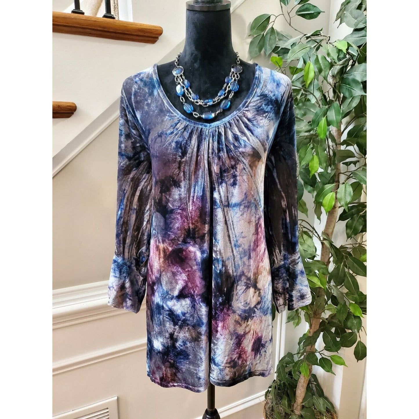 One World Women Multicolor Polyester Long Sleeve Scoop Neck Pullover Sweater 1X