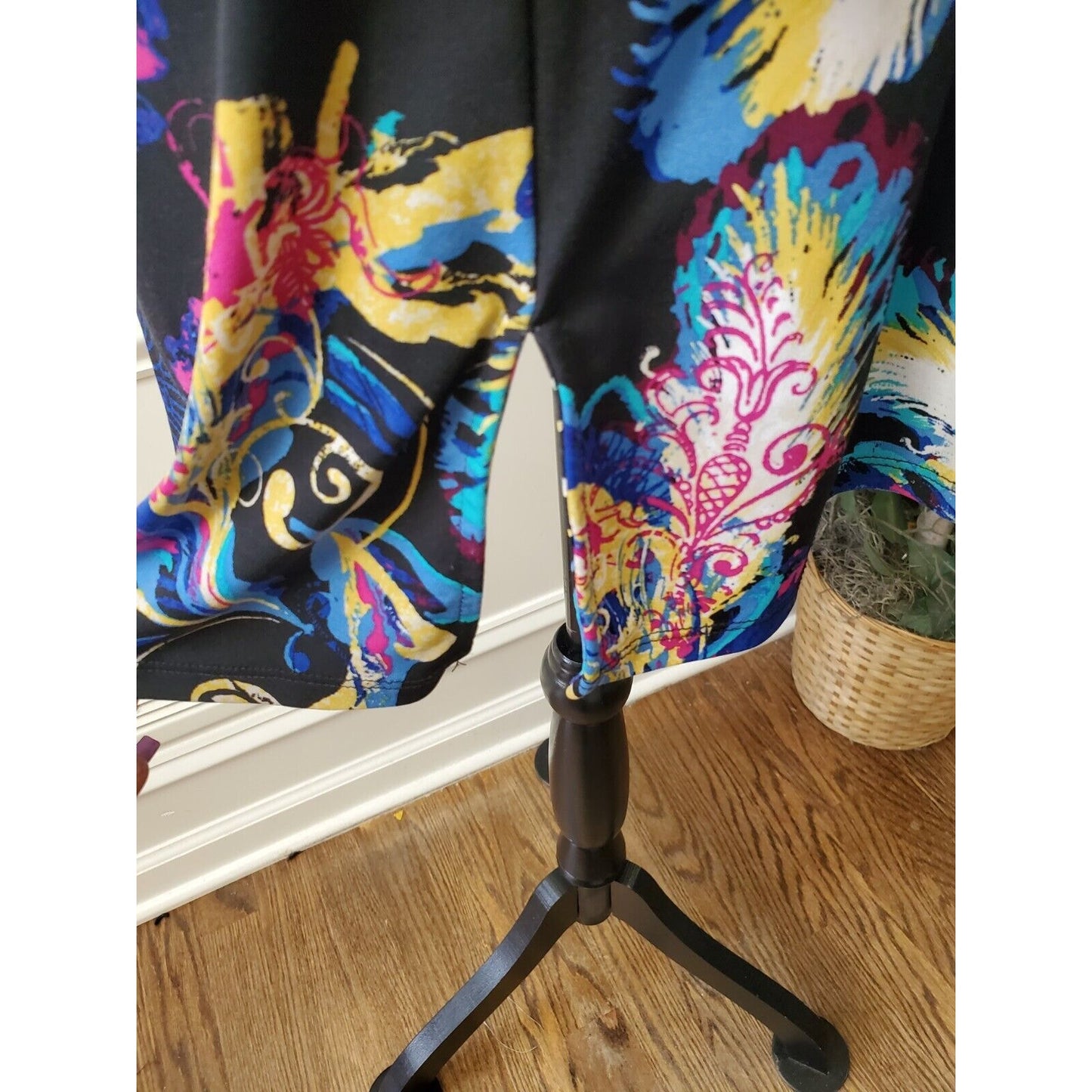 Style & Co. Women's Blue & Black Polyester V-Neck Long Sleeve Top Blouse Size L