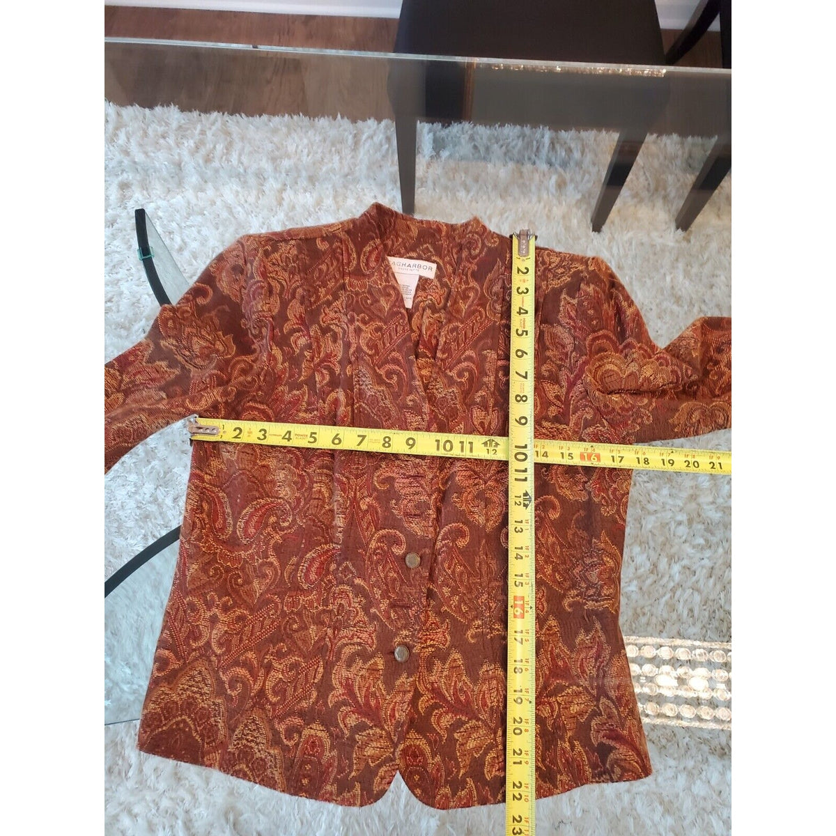 Sag Harbor Womens Brown Paisley Tapestry Button Front Jacket Blazer Size 10P