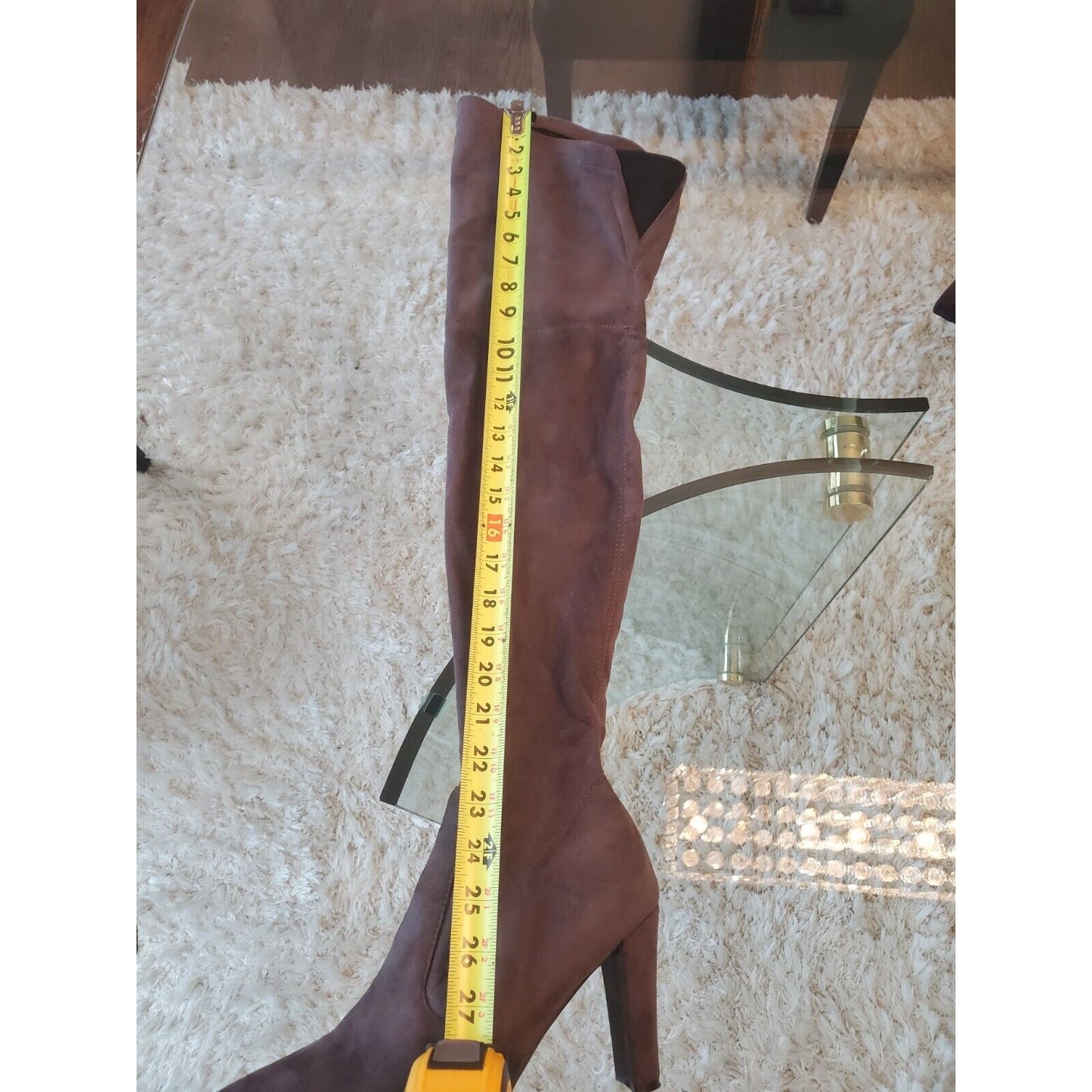 Gray Women's Suede Leather Pointed Toe Block Heel Knee High Boots Size 41 (9.5)