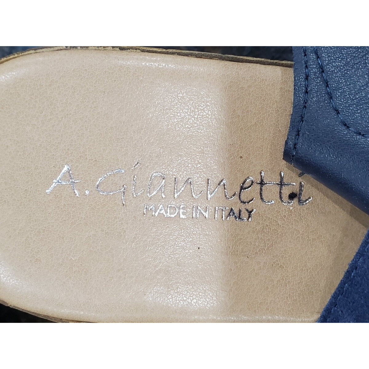A Giannetti Women's Shoes Sandals Wedge Size 9 Blue Suede Open Toe Sling Back