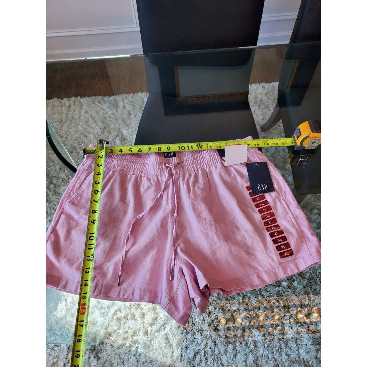 Gap Women Pink Solid Linen Mid Rise Pull On Comfort Waist Casual Shorts Size XL