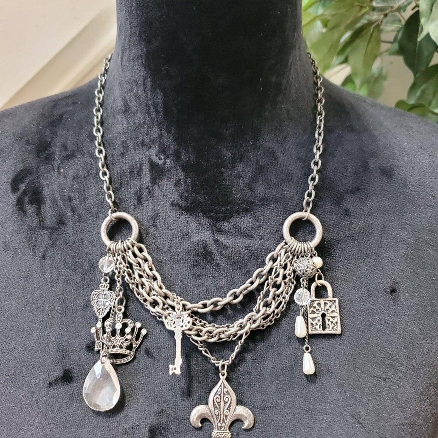 Womens Silver tone Double Strand Chain Jewelry Charm Necklace