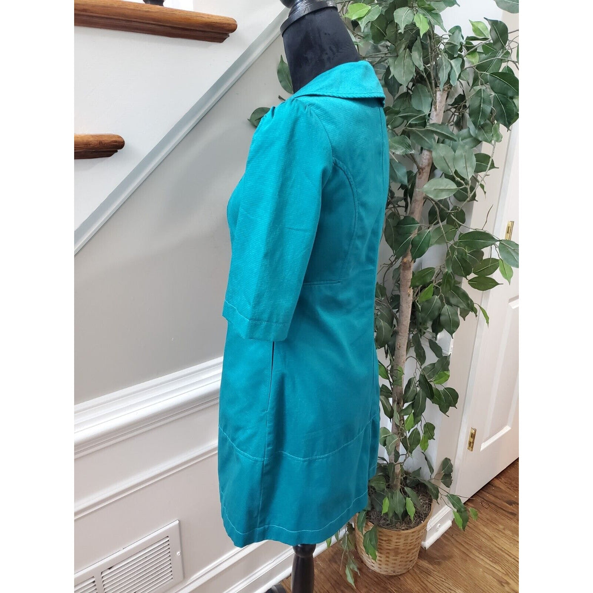 Tulle Womens Blue 100% Cotton Single Breasted Six Button Blazer Coat Size XS