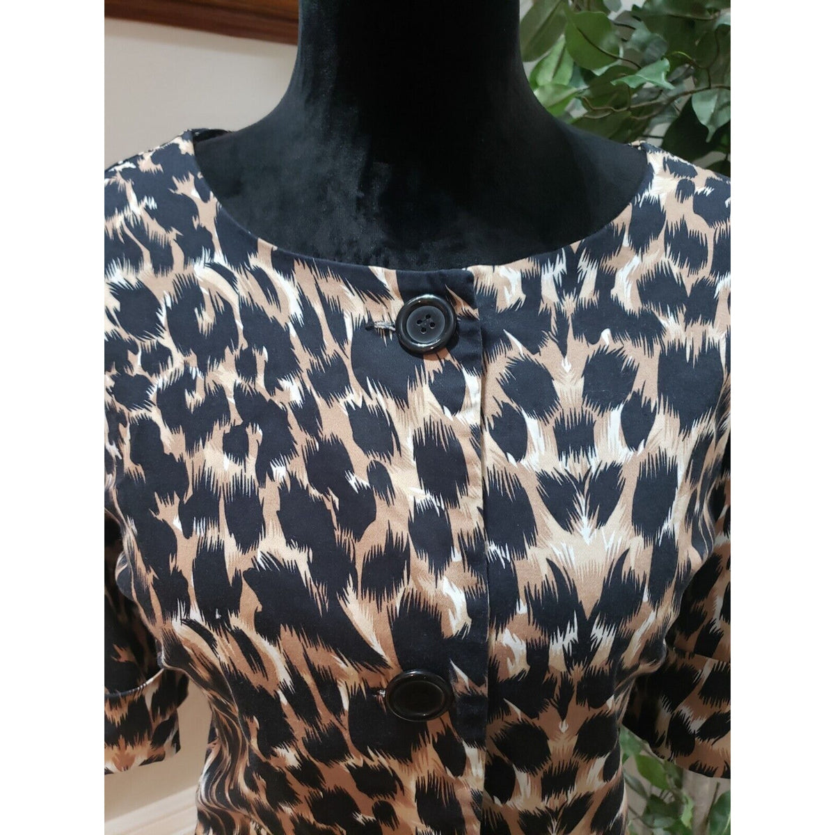 Courtenay Womens Brown Animal Print Half Sleeve Button Up Blazer Jacket Size 16