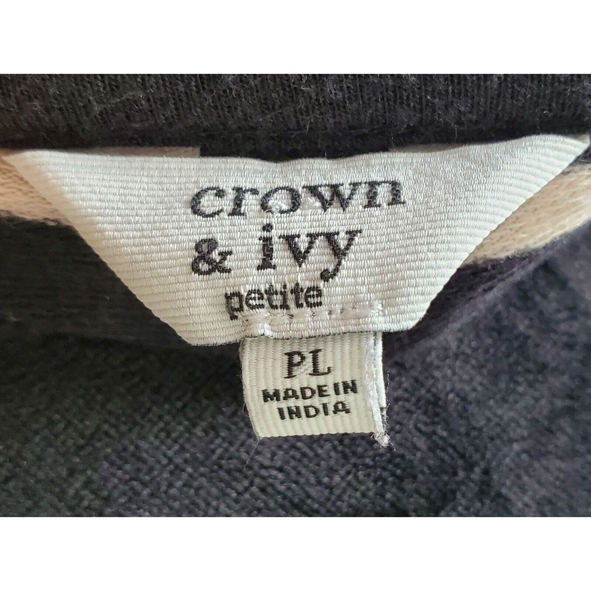 Crown & Ivy Women's Black Cotton Round Neck Long Sleeve Casual Top Shirt Size PL