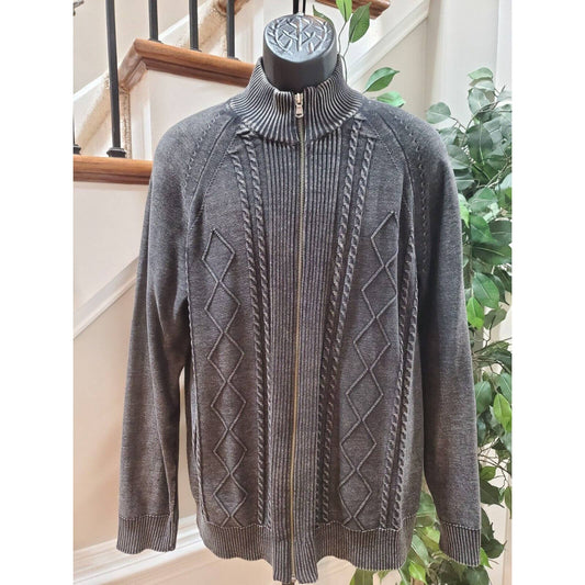 International Concepts Men Gray Cotton Long Sleeve Full Zip Knit Sweater Size XL
