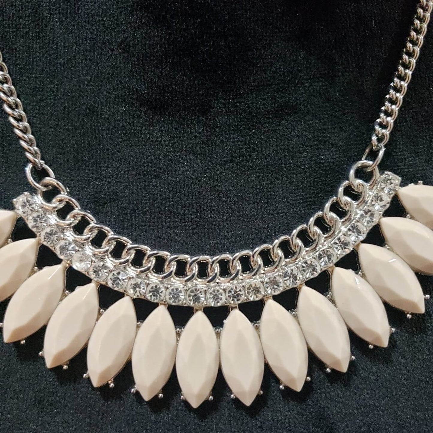 Women's Cream Rhinestone Statement Bib Lobster Clasp Necklace