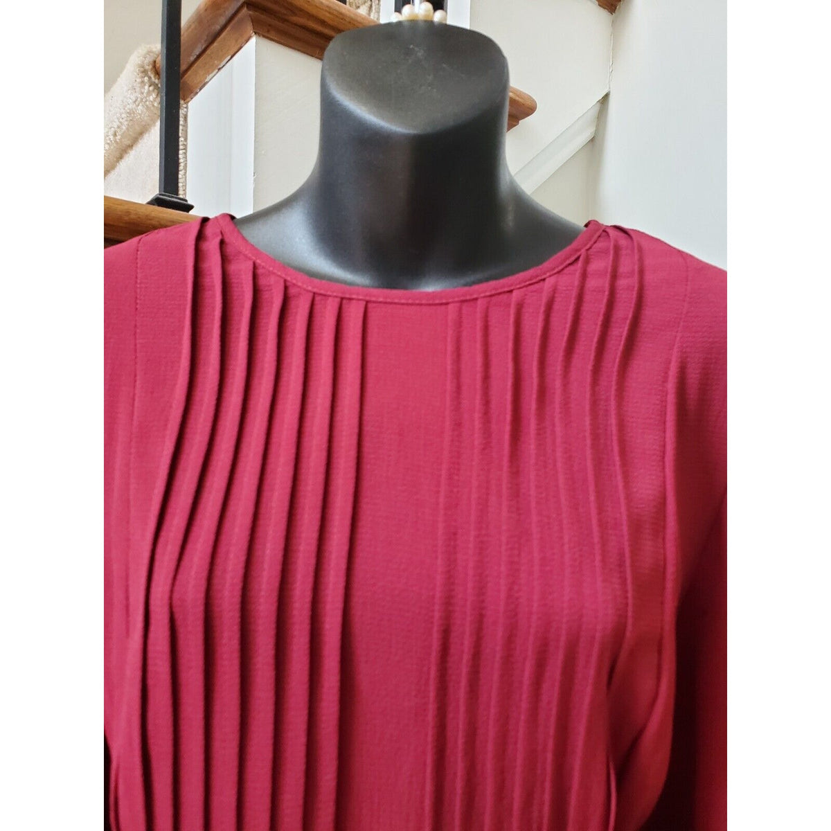 SHELN Curve Women's Red Elastane Round Neck Long Sleeve Long Maxi Dress Size L
