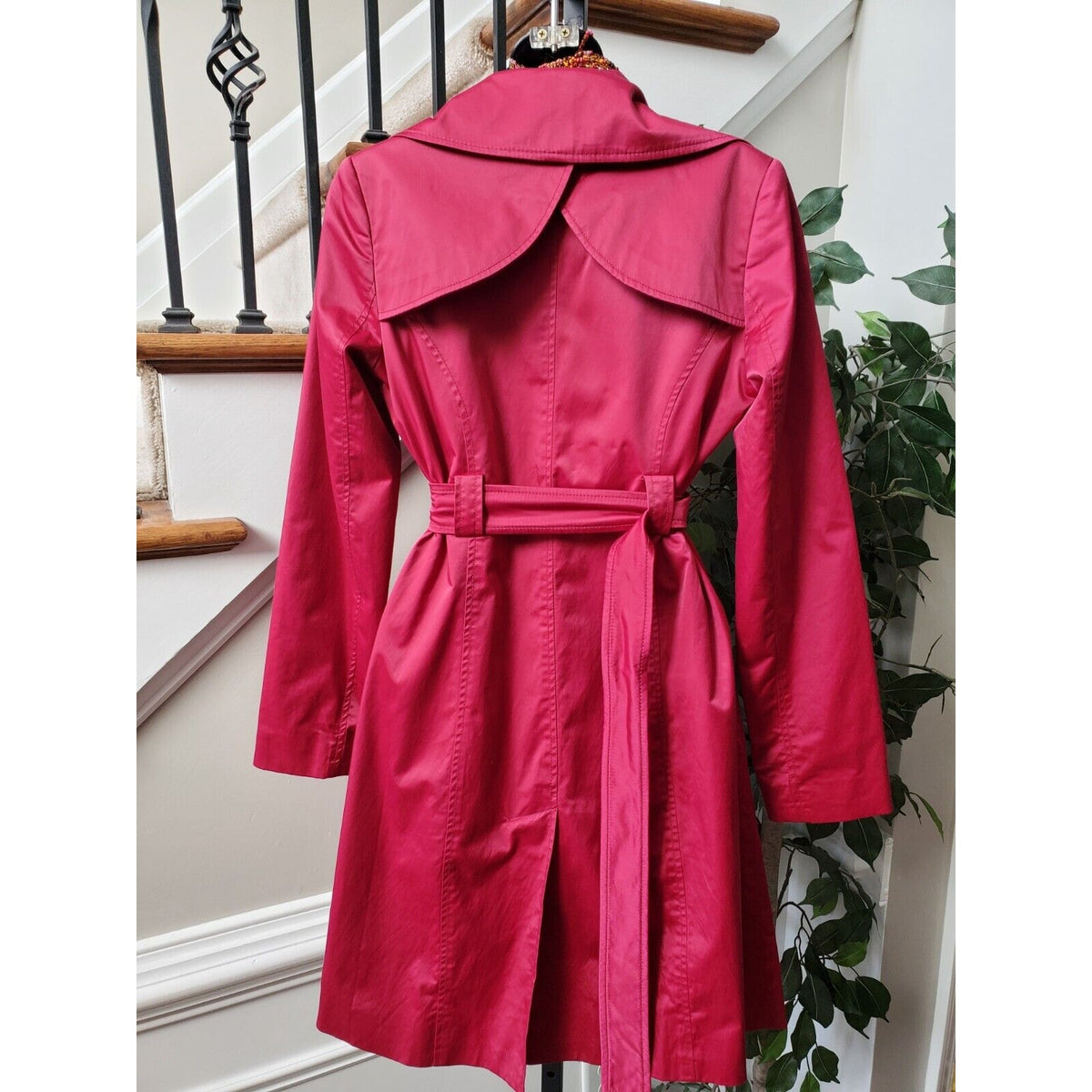 Mossimo Womens Pink Polyester Notch Collar Long Sleeve Belted Coat Jacket Small
