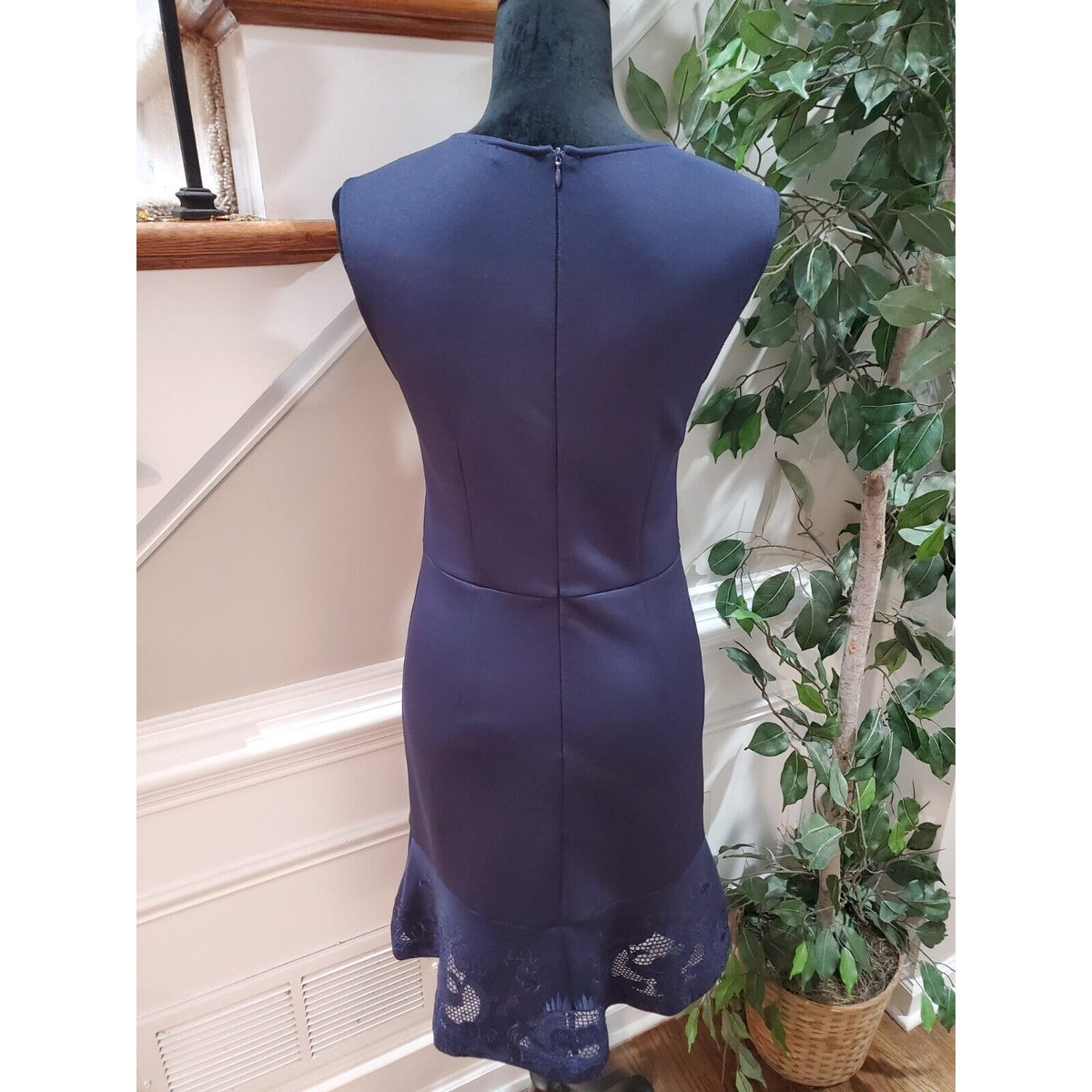 Venus Women Blue Polyester Sleeveless Round Neck Back Zip Knee Length Dress 4