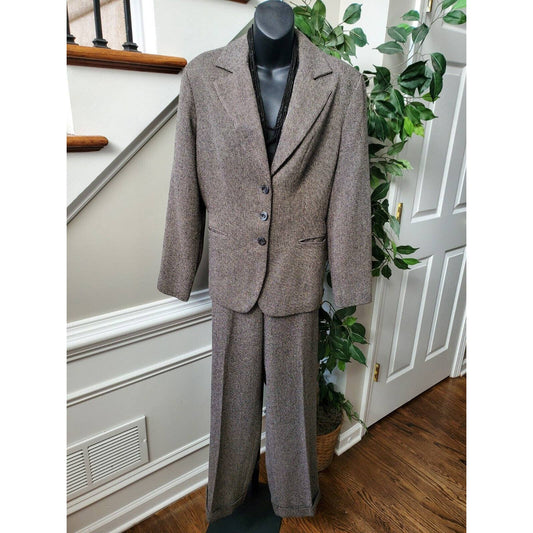Larry Levine Womens Brown Polyester Single Breasted Blazer & Pant 2 Piece Suit 14
