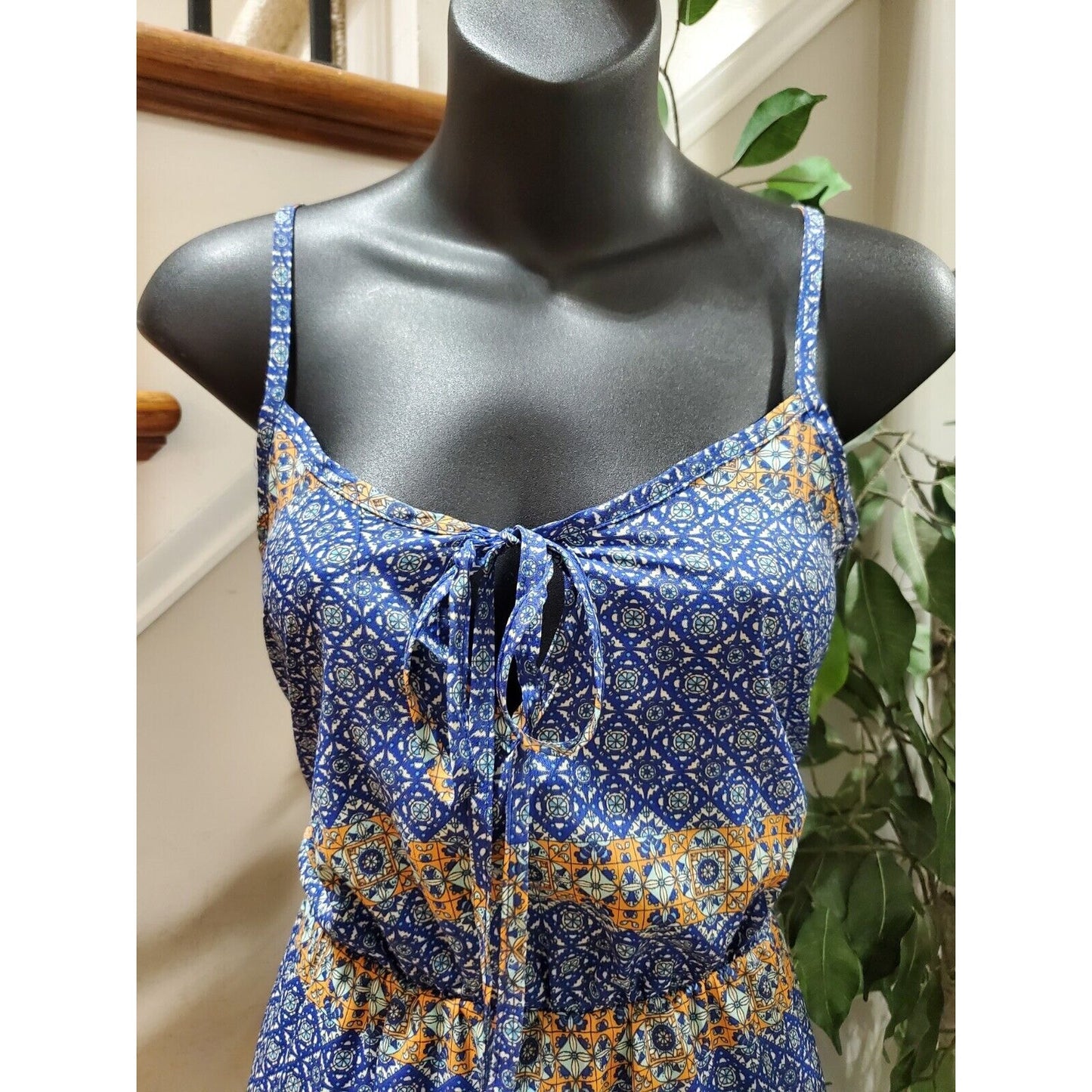 Peach Royal Women Blue Polyester Square Neck Sleeveless Casual Long Maxi Dress M