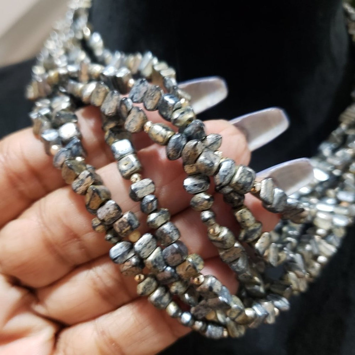 Womens Silver Multilayer Round Beaded Lobster Clasp Fashion Jewelry Necklace
