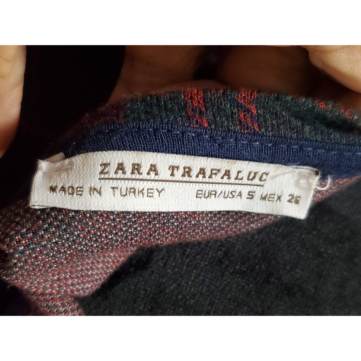 Zara Trafaluc Women's Blue & Red Round Neck Half Sleeve Knee Length Dress Size S