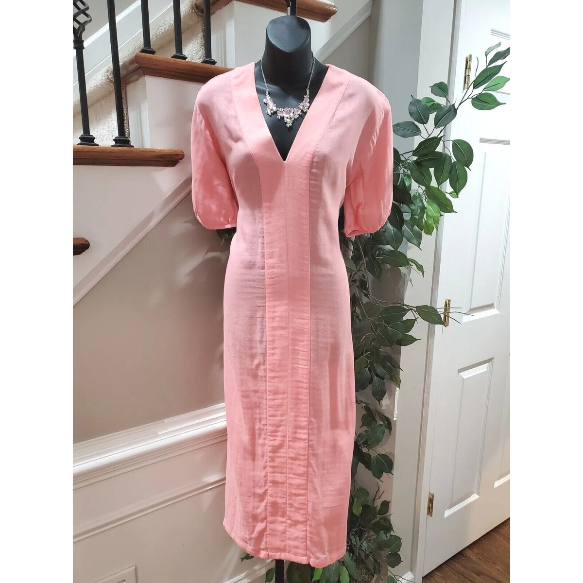 Lake Womens Pink 100% Cotton V Neck Casual Short Sleeve Long Maxi Dress Size XS