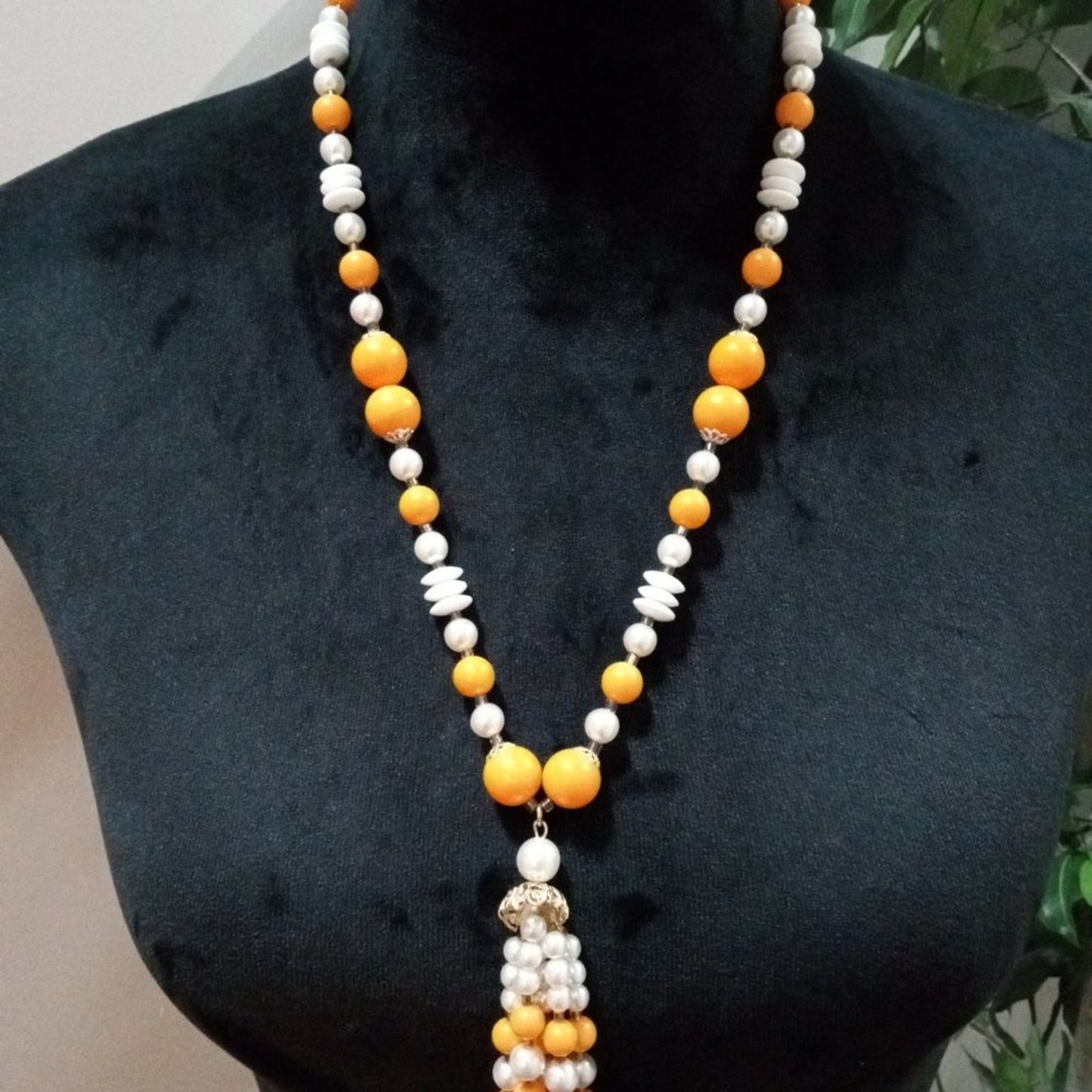 Womens Fashion White & Yellow Freshwater Pearl Beaded Fringe Collar Necklace