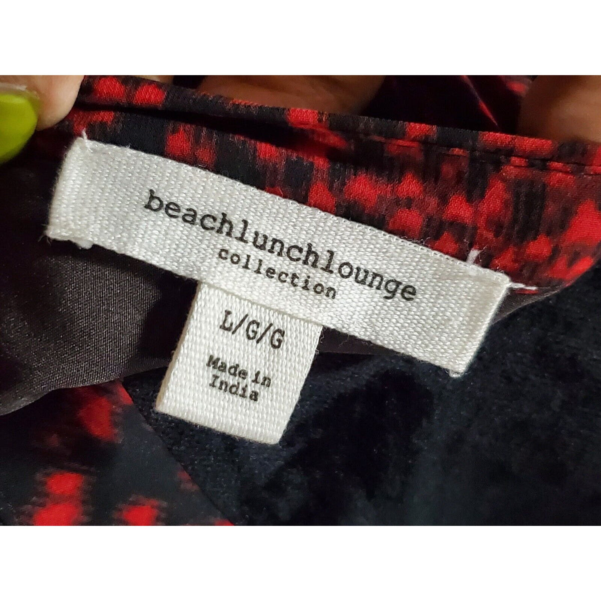 Beach Lunch Lounge Kelsea Babydoll Black & Red V-Neck Long Sleeve Dress L/G/G