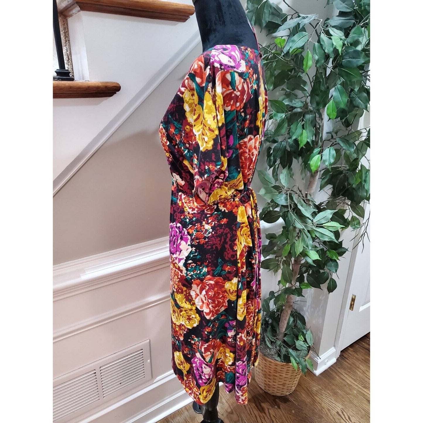 Pure Energy Women Multicolor Polyester V-Neck Short Sleeve Knee Length Dress 2X