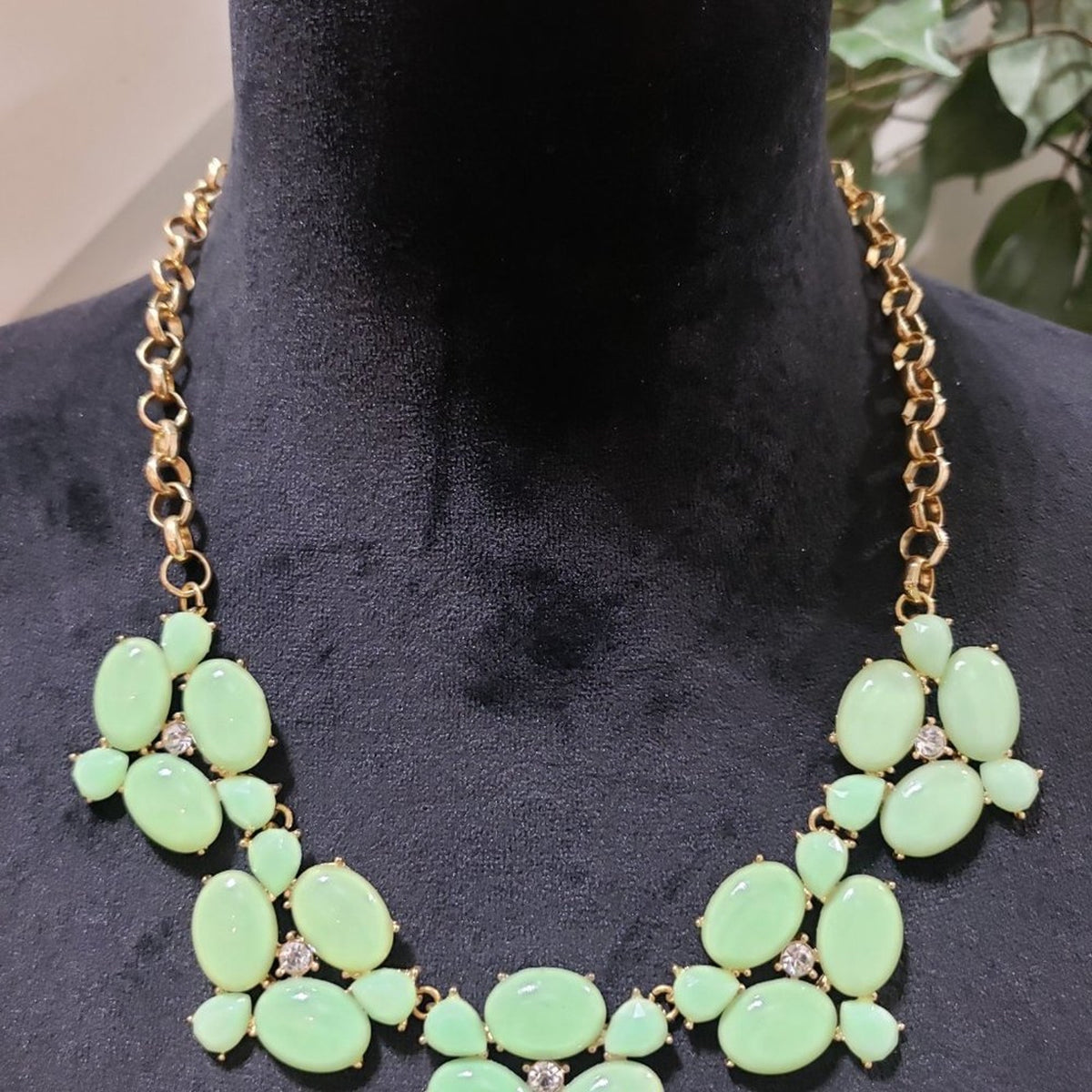Womens Mint Bib Boho Statement Modern Fashion Gold Necklace